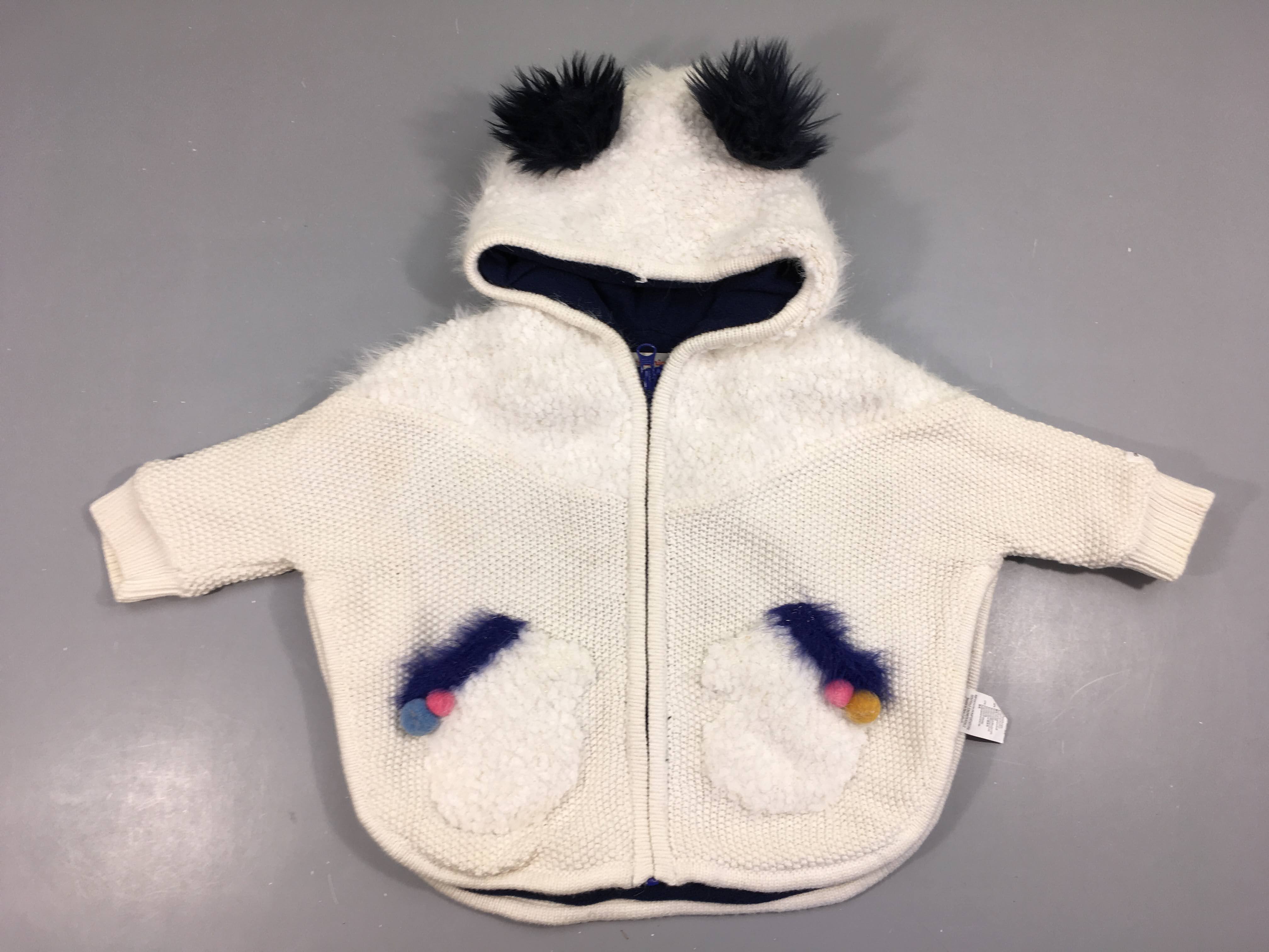 Gilet poncho mailles blanches à capuche oreilles duveteux doublé poar