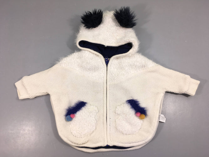 Gilet poncho mailles blanches à capuche oreilles duveteux doublé poar, moins cher chez Petit Kiwi