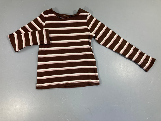 T-shirt m.l côtelé brun-rose-blanc, moins cher chez Petit Kiwi