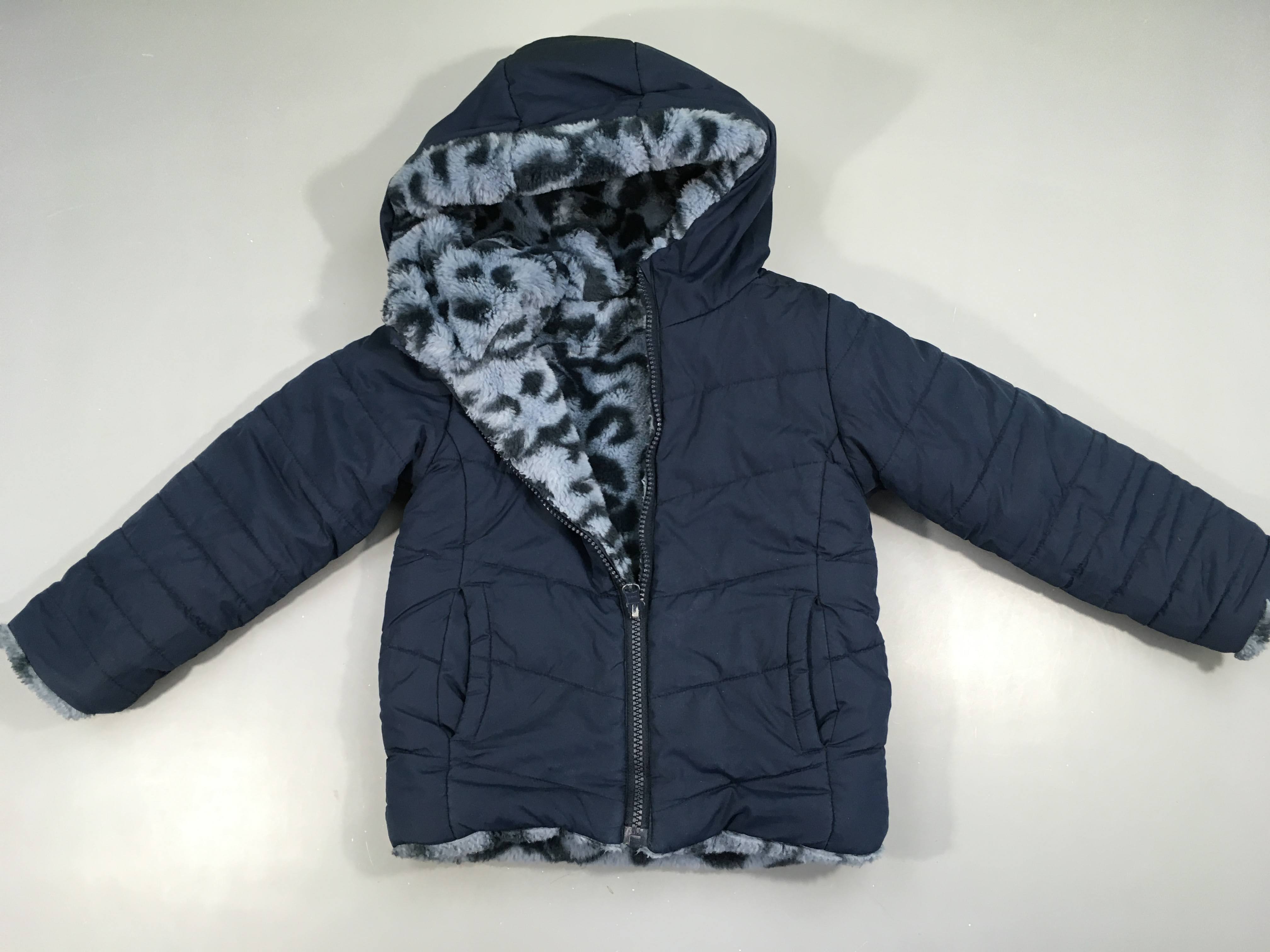 Veste réversible bleue/peluche zébré
