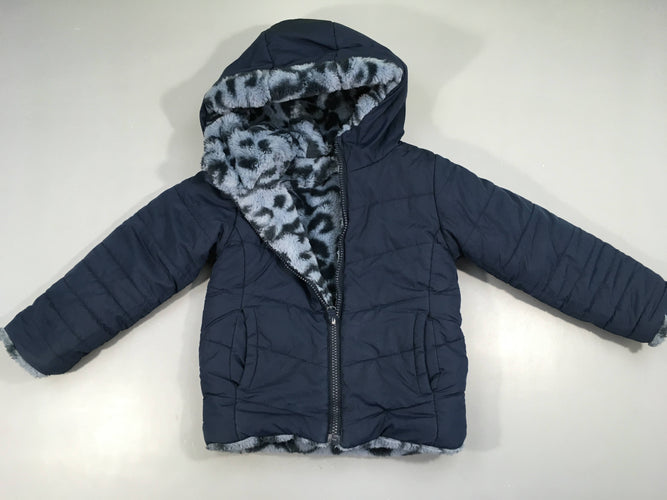 Veste réversible bleue/peluche zébré, moins cher chez Petit Kiwi