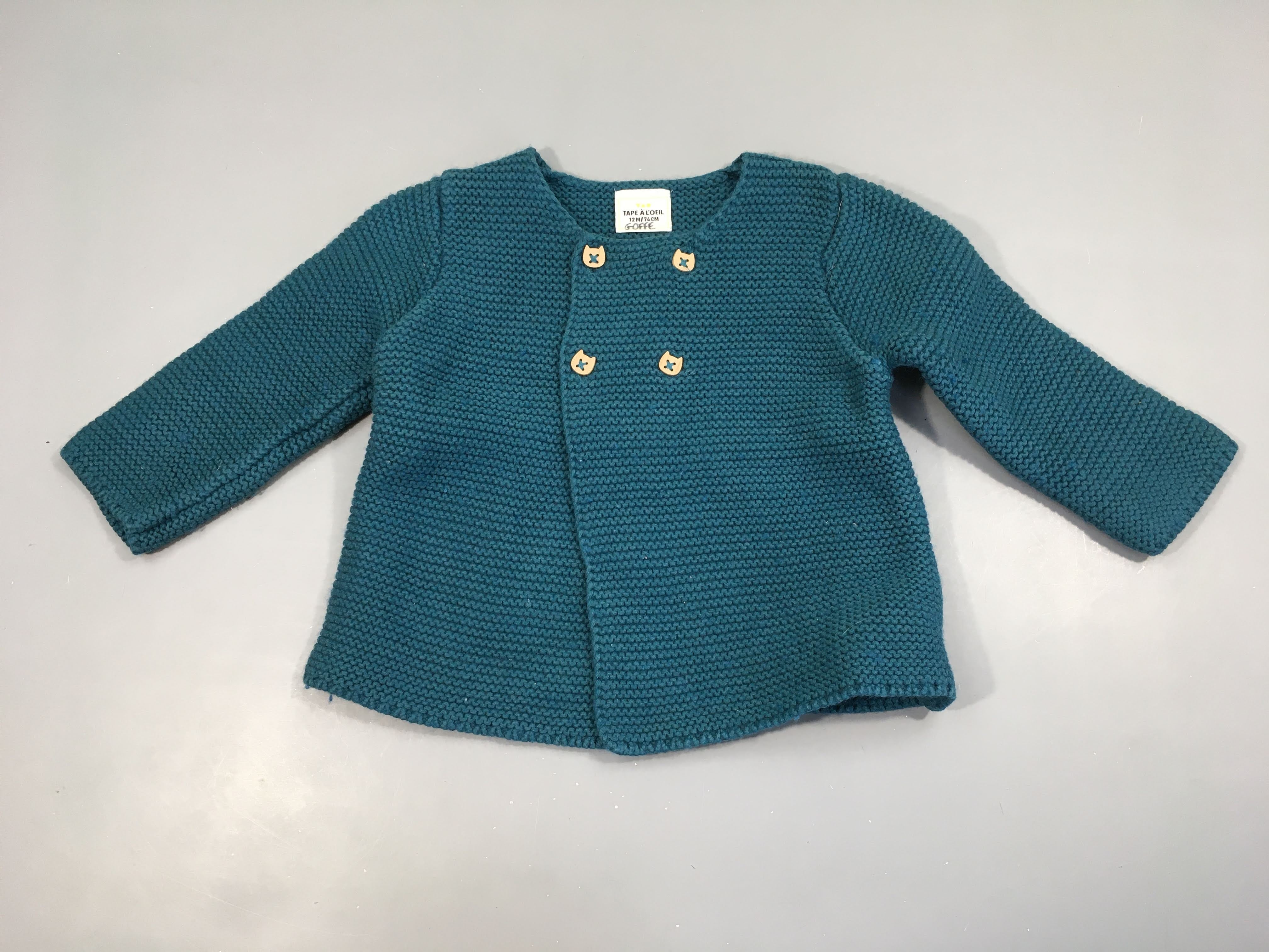 Gilet bleu canard boutons chat