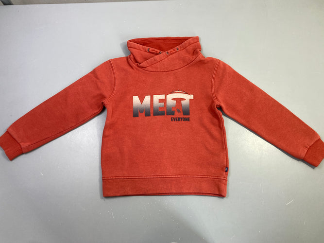 Sweat capuche orange imprimé meet col montant, flocage craquelé, moins cher chez Petit Kiwi