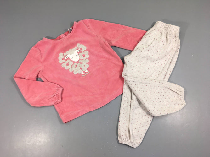 Pyjama 2pcs velours rose/gris pois Mouton, moins cher chez Petit Kiwi
