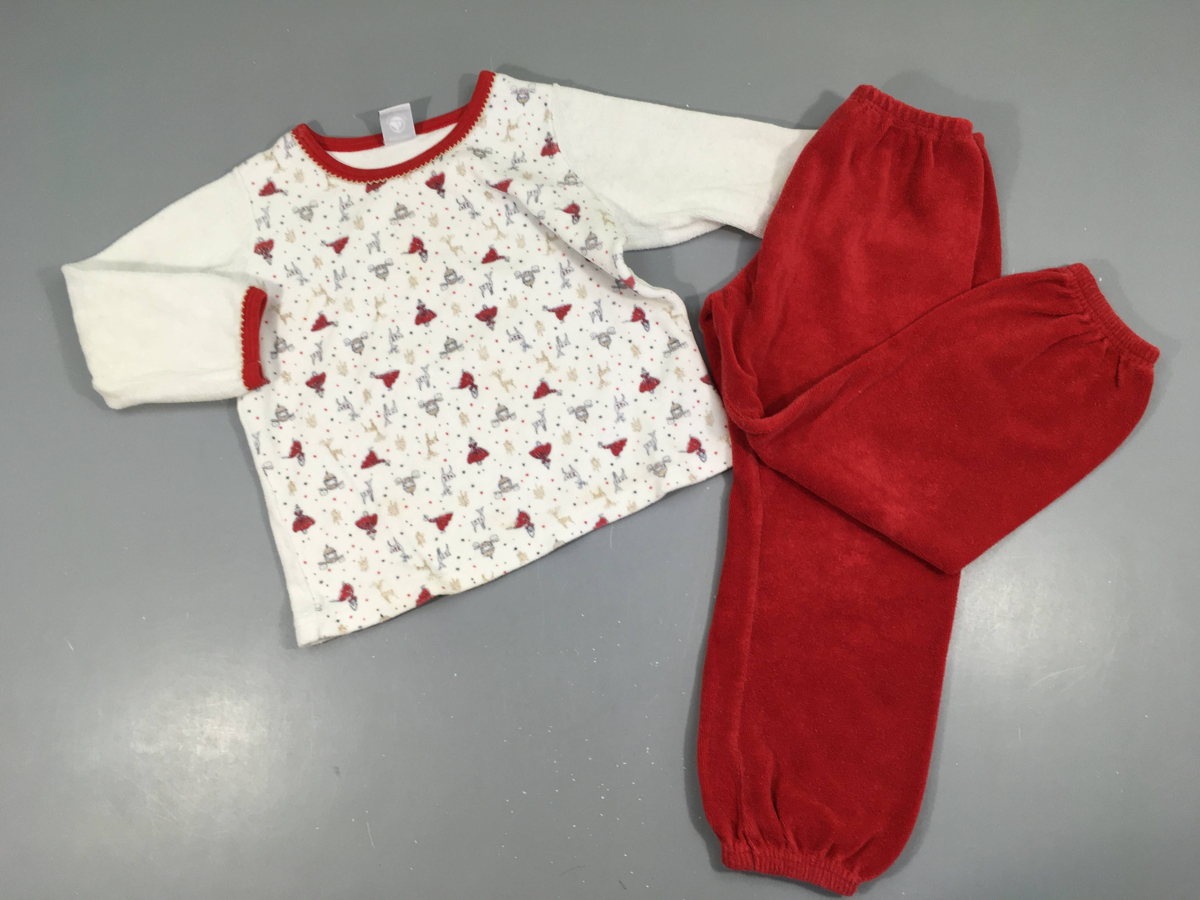 Pyjama 2pcs velours blanc/rouge de biches fille robe rouge