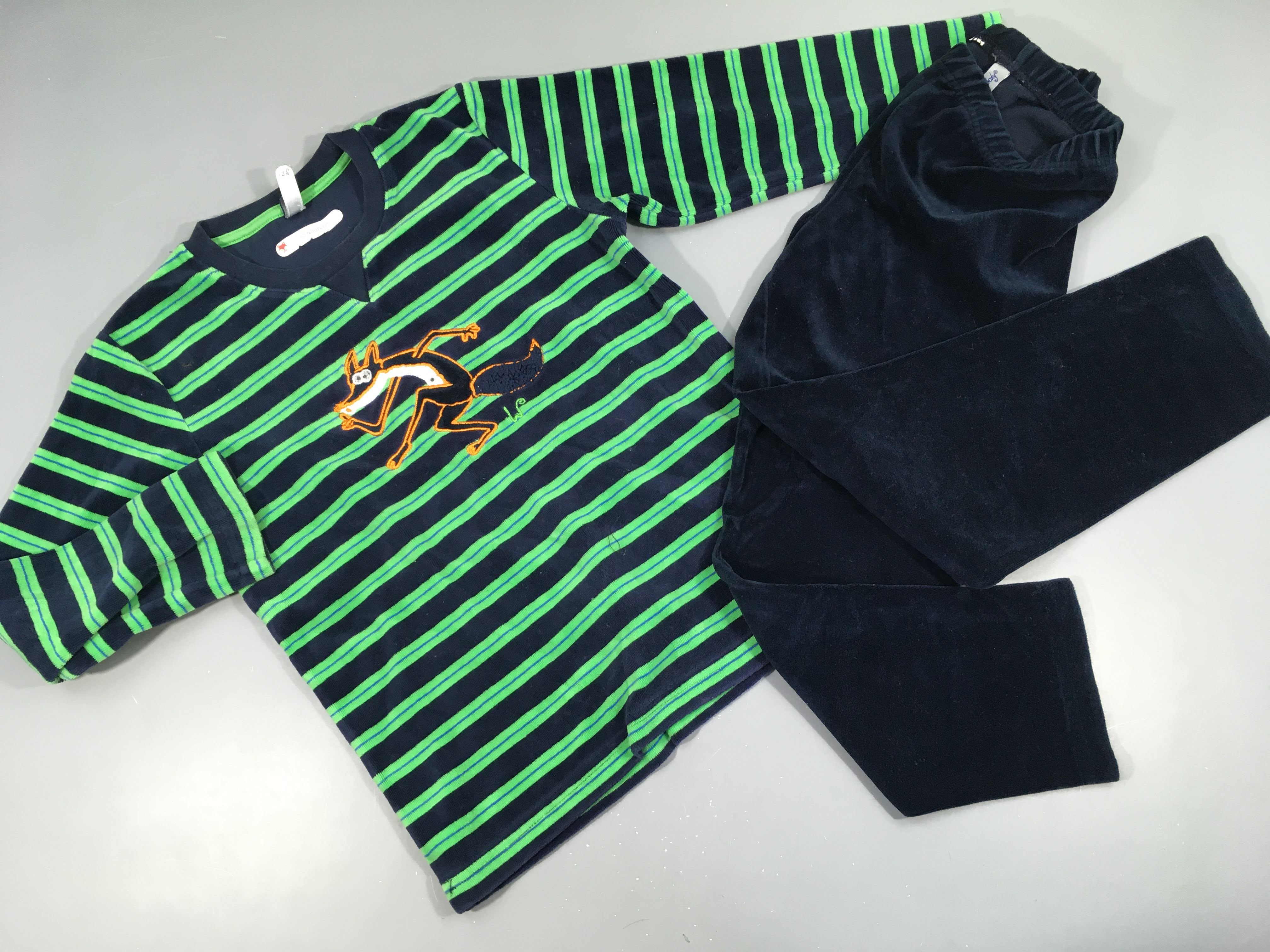 Pyjama 2pcs velours bleu foncé rayé vert Woody