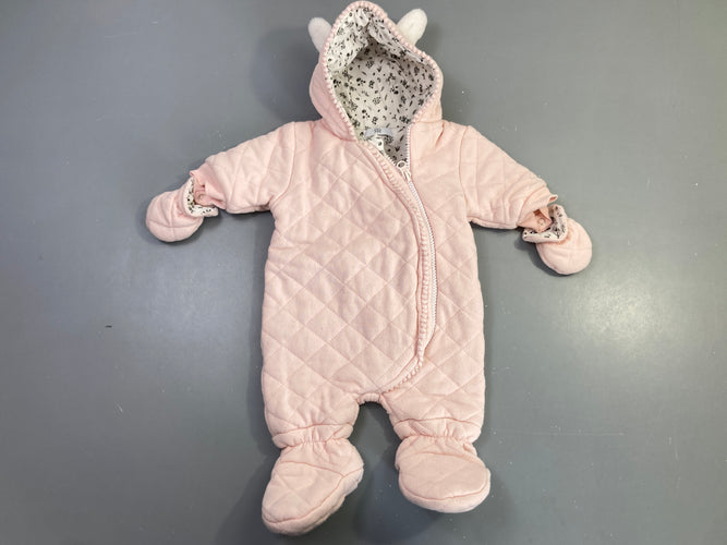 Combinaison pilote rose pâle avec oreilles, légèrement bouloché, moins cher chez Petit Kiwi