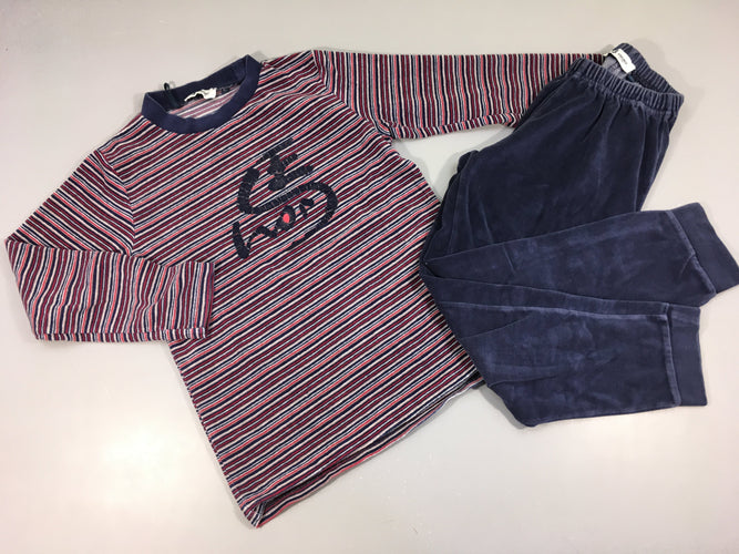 Pyjama 2pcs velours bleu foncé rayé rouge Motifs craquelé, moins cher chez Petit Kiwi