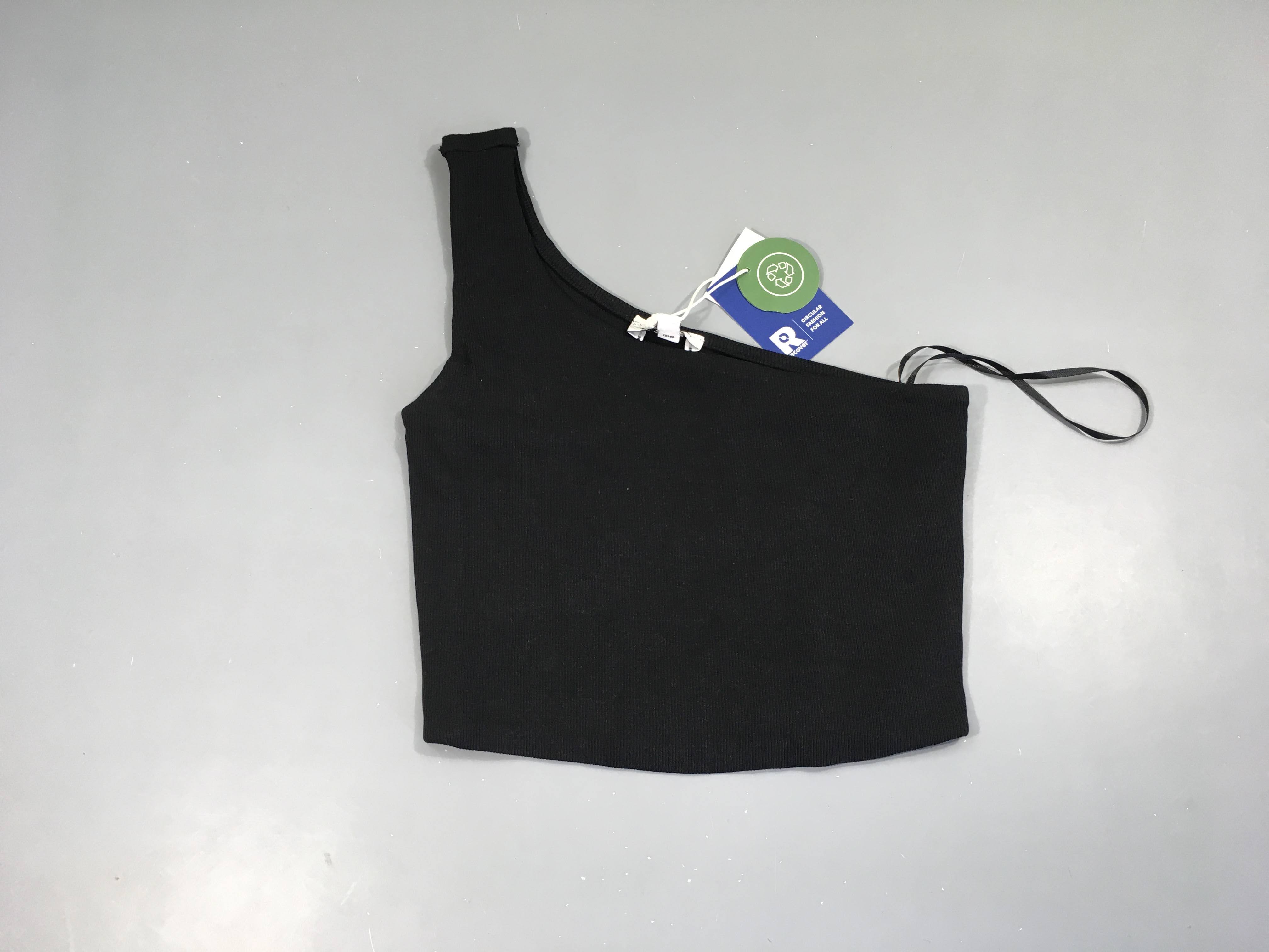 NEUF T-shirt court s.m noir côtelé une épaule dénudée