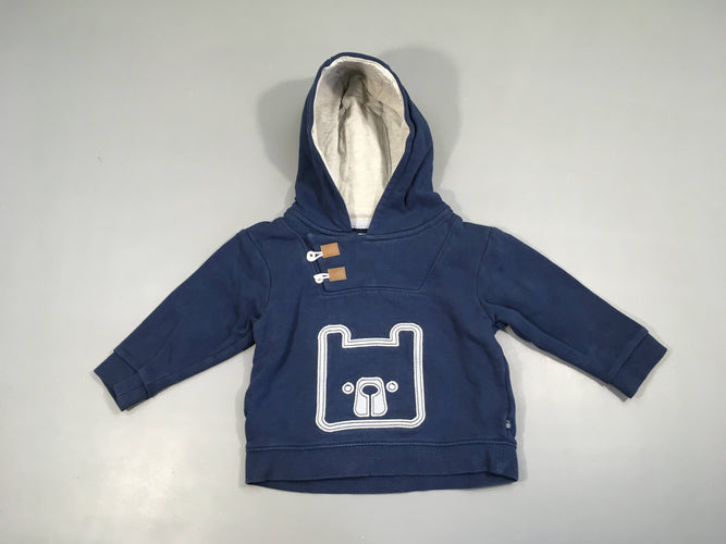Sweat bleu foncé à capuche ours, moins cher chez Petit Kiwi