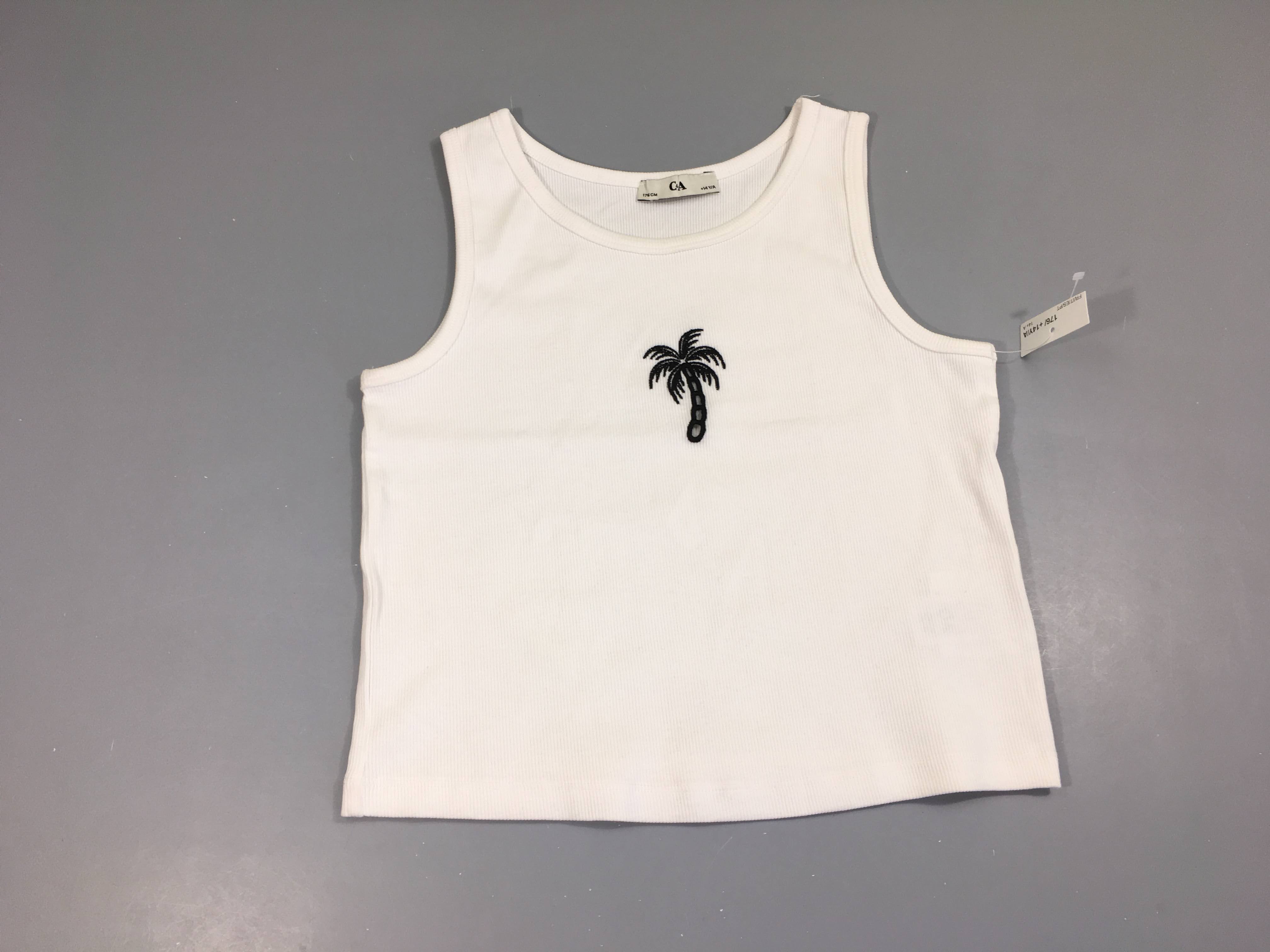 NEUF T-shirt s.m court blanc côtelé palmier