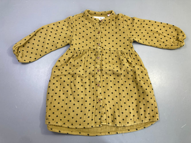 Robe m.l chemise moutarde à pois, légèrement bouloché, moins cher chez Petit Kiwi