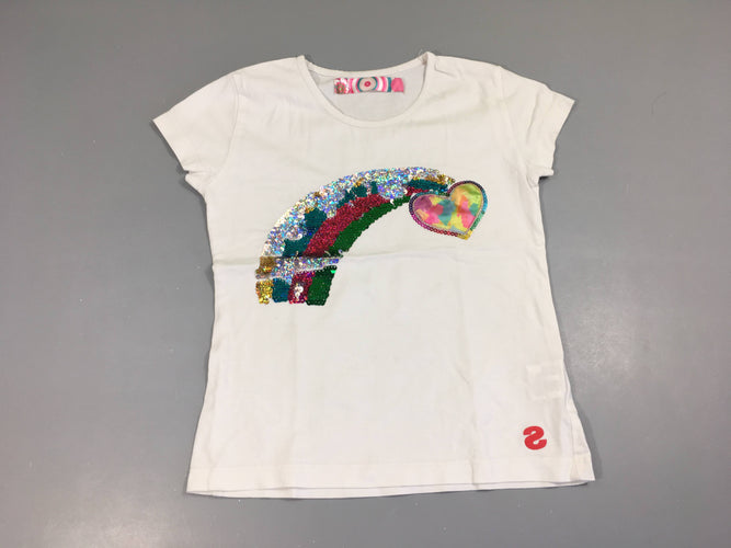 T-shirt m.c blanc coeur arc-en-ciel sequins, moins cher chez Petit Kiwi