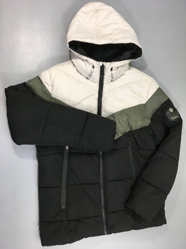 Doudoune noire/kaki/beige à capuche Dload Petite tache arière manche G, moins cher chez Petit Kiwi