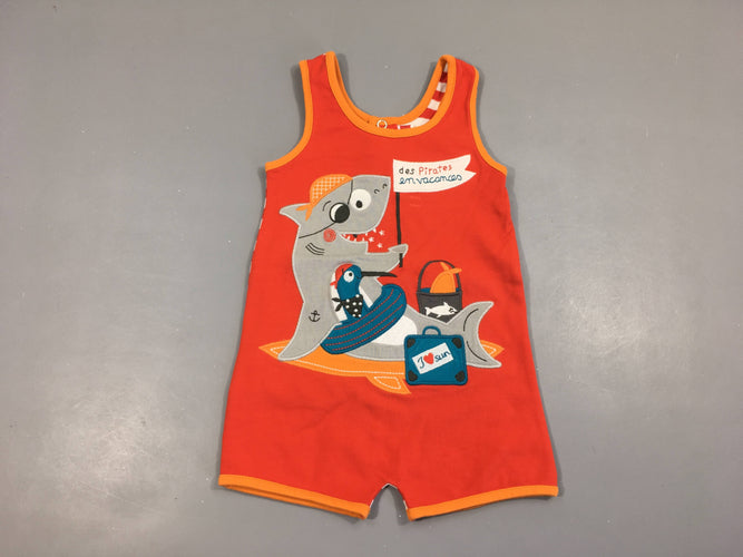Combishort s.m jersey rouge rayé requin, moins cher chez Petit Kiwi
