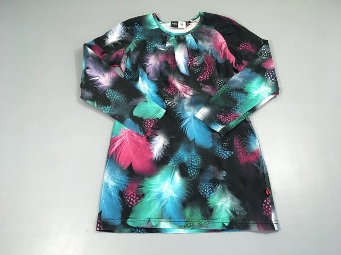 Robe m.l jersey noir/bleue plumes, moins cher chez Petit Kiwi