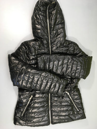 Veste réversible à capuche noir brillant zip complet/peluche noire, moins cher chez Petit Kiwi