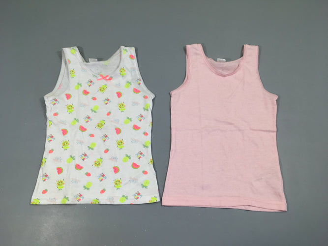 Lot de 2 chemisettes s.m blanc fruit/rose noeud, légèrement bouloché, moins cher chez Petit Kiwi