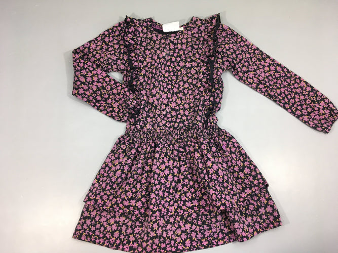 Robe m.l bleu foncé fleurs roses volants bas Jubel, petite tache, moins cher chez Petit Kiwi