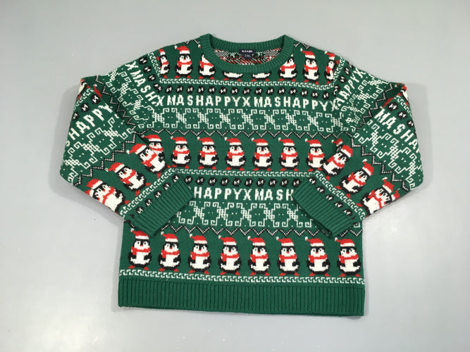 Pull vert motifs hiver pingouins, bouloché, moins cher chez Petit Kiwi