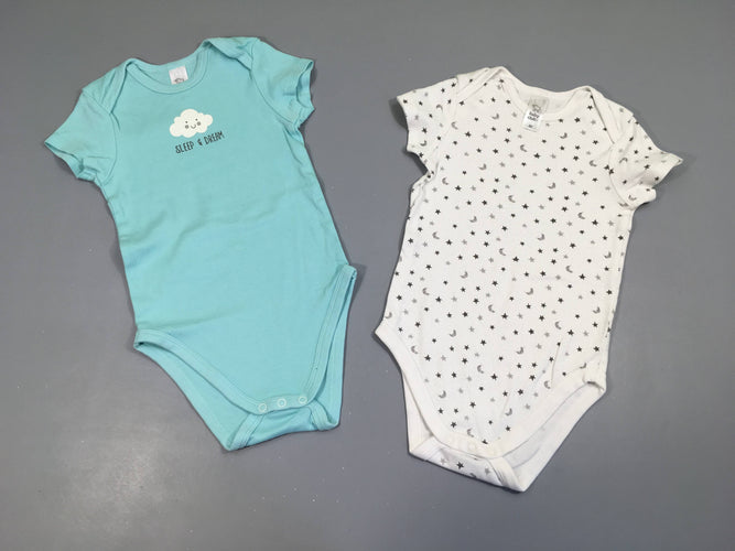 Lot de 2 bodies m.c bleu nuage/blanc étoiles, moins cher chez Petit Kiwi