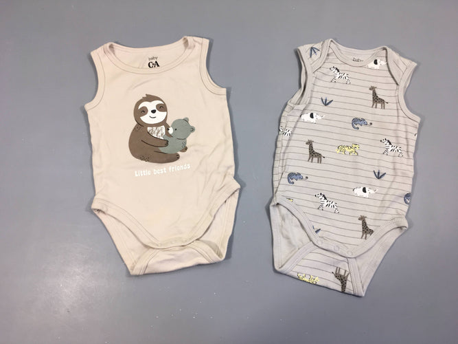 Lot de 2 bodies s.m beige paresseux/ gris animaux, moins cher chez Petit Kiwi