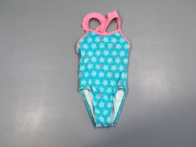 Maillot turquoise/rose étoiles poissons froufrous, moins cher chez Petit Kiwi