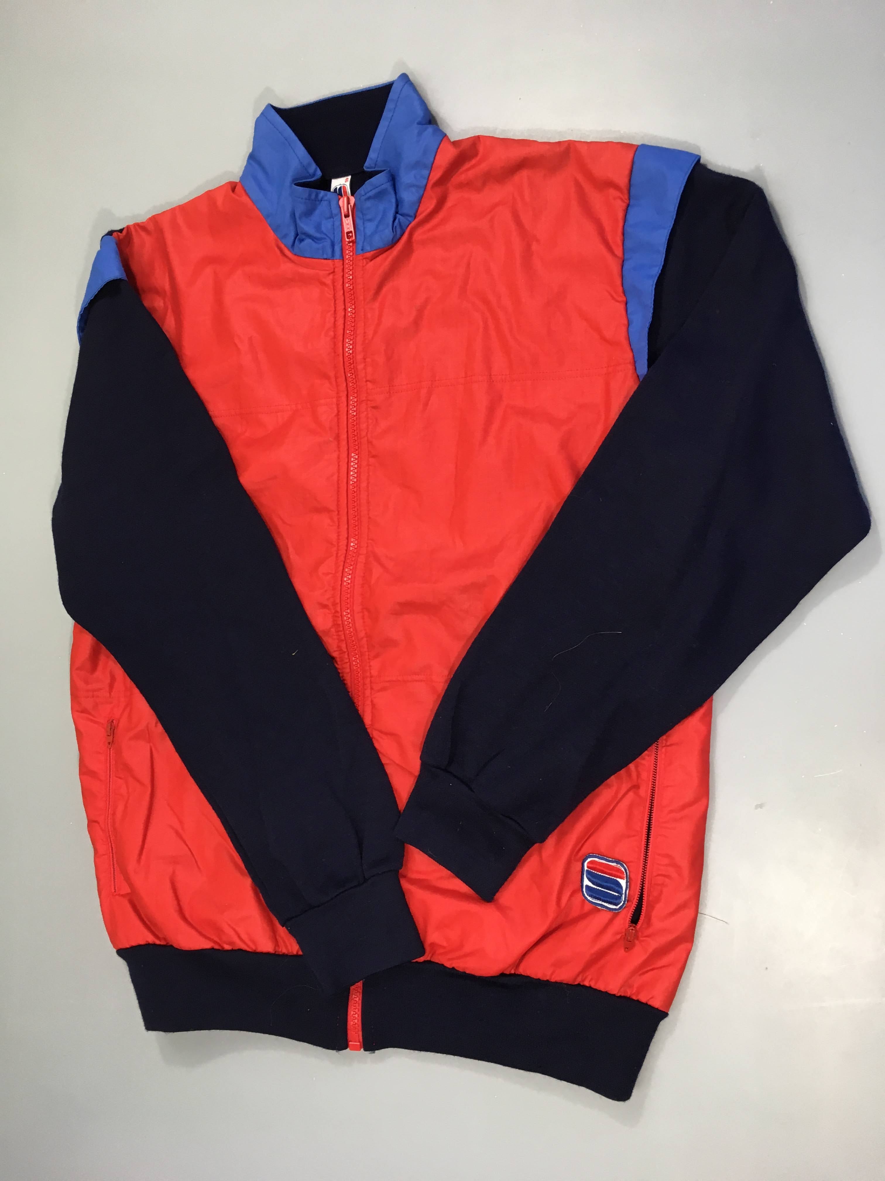 Veste de sport zippé rouge/bleu foncé bi-matière laine?