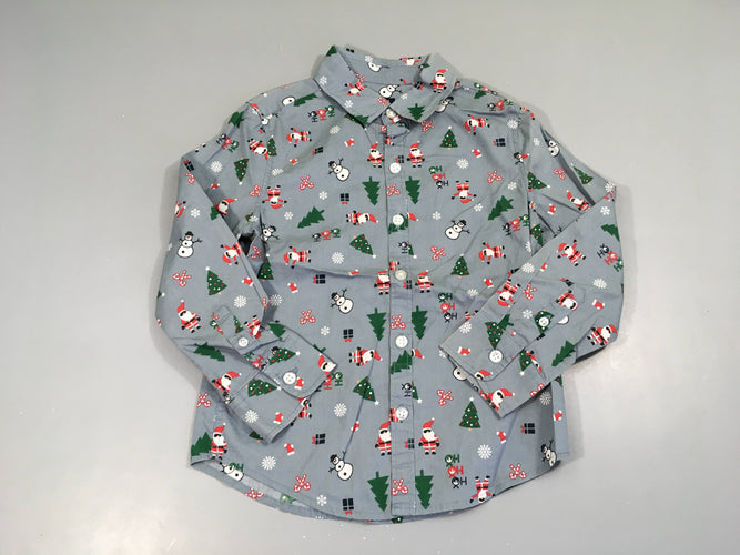 Chemise m.l bleu motifs Noël, moins cher chez Petit Kiwi