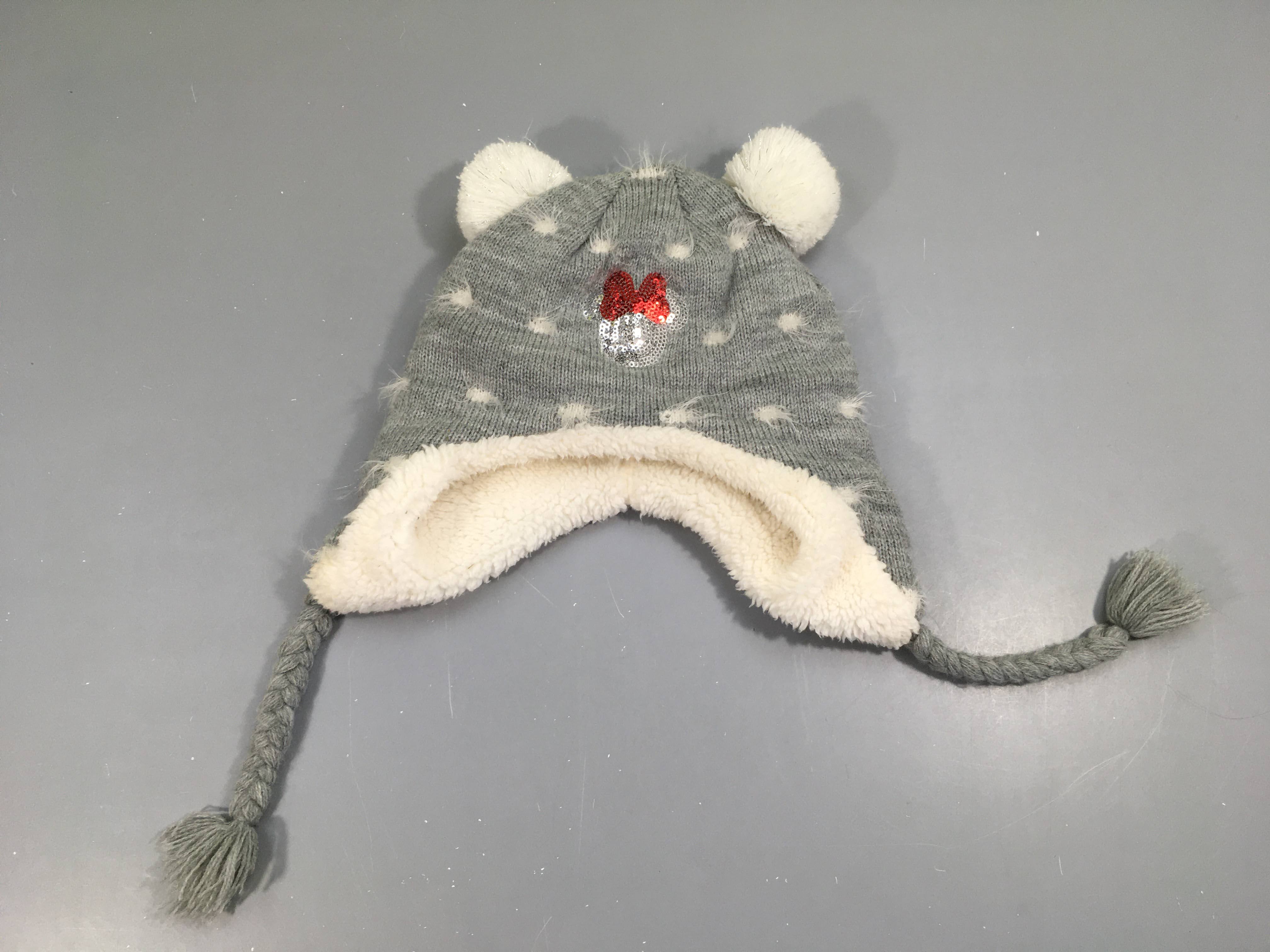 Bonnet gris doublé velours Minnie sequins, 53cm
