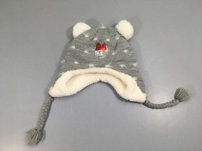 Bonnet gris doublé velours Minnie sequins, 53cm, moins cher chez Petit Kiwi