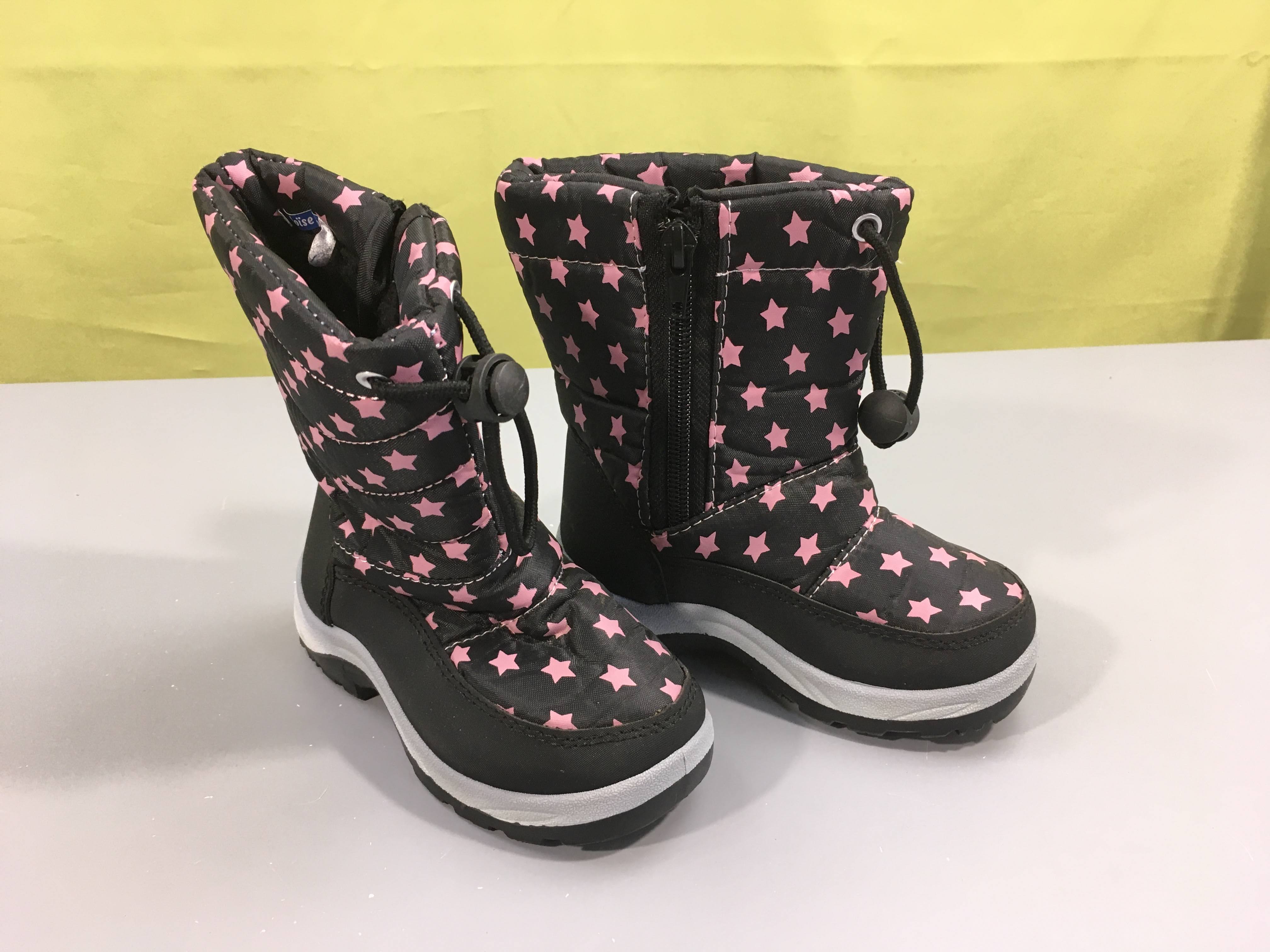 NEUF bottes de neige noir étoiles roses, 25