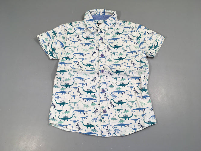 Chemise m.c blanche dinos, moins cher chez Petit Kiwi
