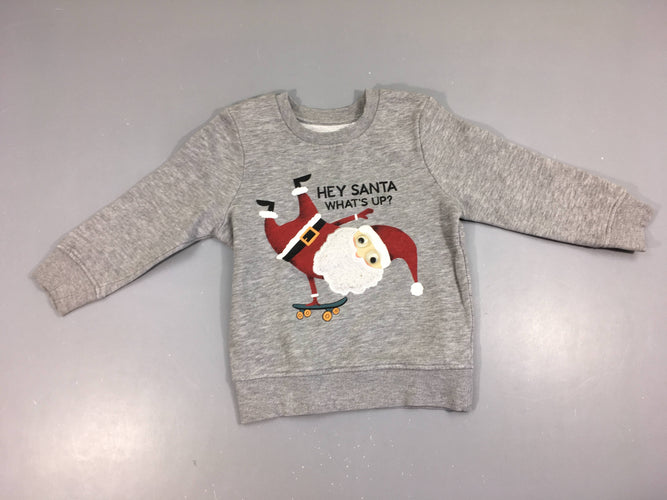 Sweat gris chiné Santa, Noël, moins cher chez Petit Kiwi