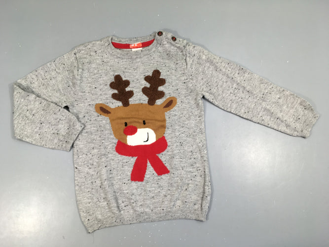 Pull gris chiné renne, moins cher chez Petit Kiwi
