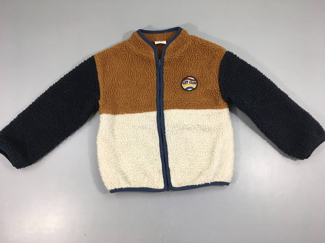 Gilet-veste teddy zippé brun/eige/bleu marine Art Club, moins cher chez Petit Kiwi