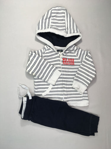 Gilet zippé à capuche blanc rayé bleu + Pantalon de tarining bleu-Petites taches manche, moins cher chez Petit Kiwi