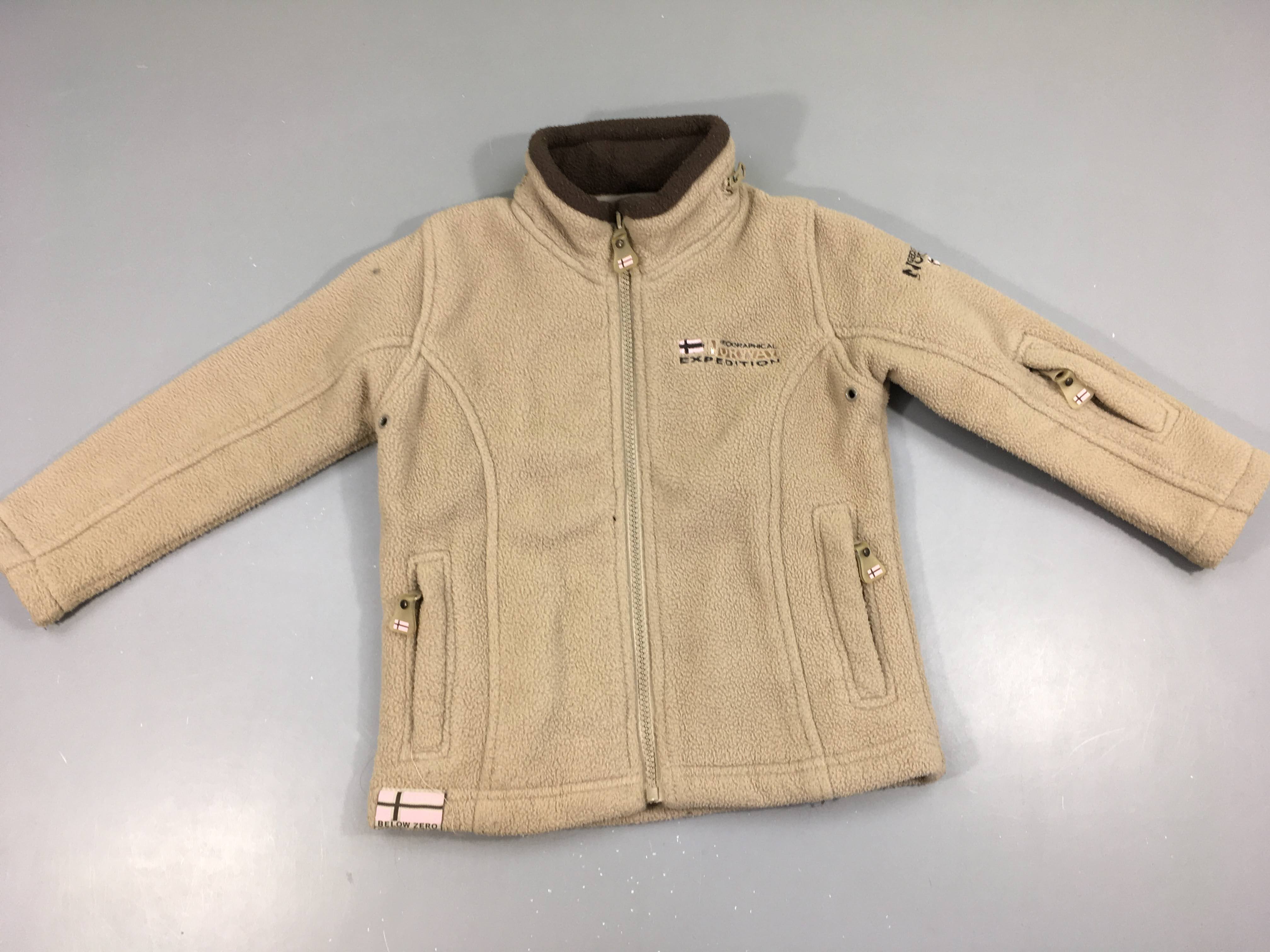 Polar épais zippé beige à capuche repliable dans la nuque