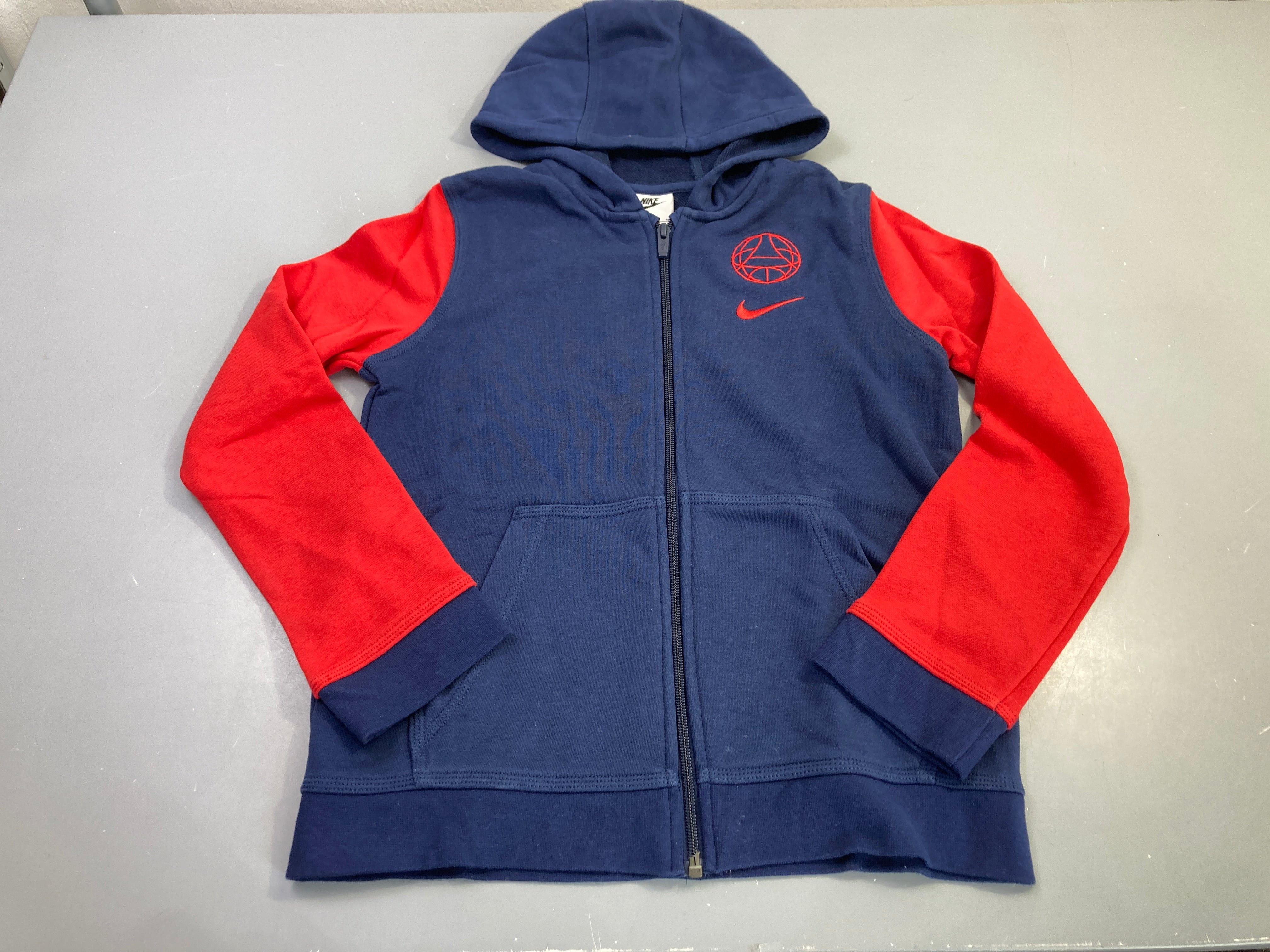 Sweat capuche zippé bleu marine et rouge
