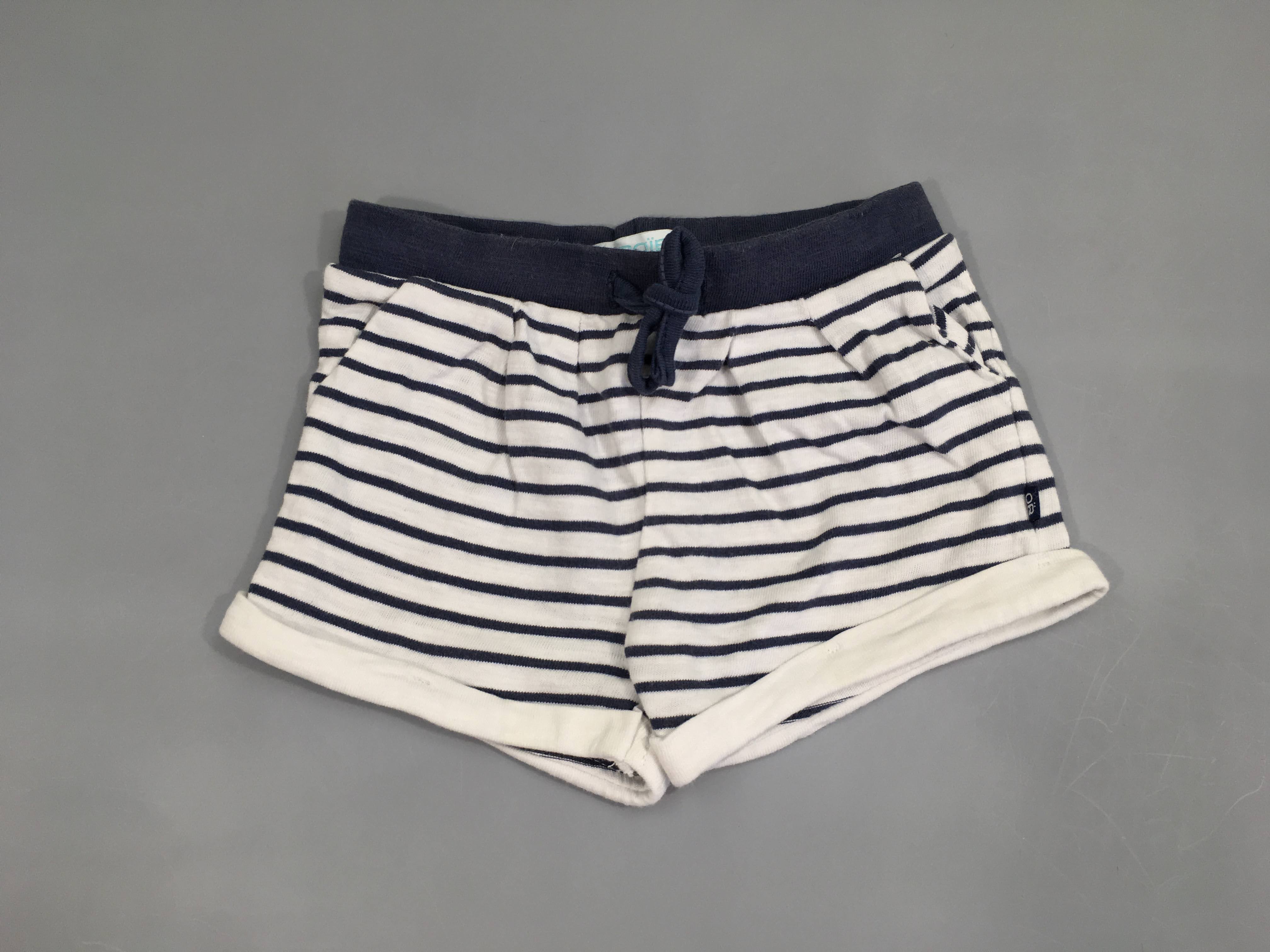 Short jersey blanc rayé bleu foncé revers