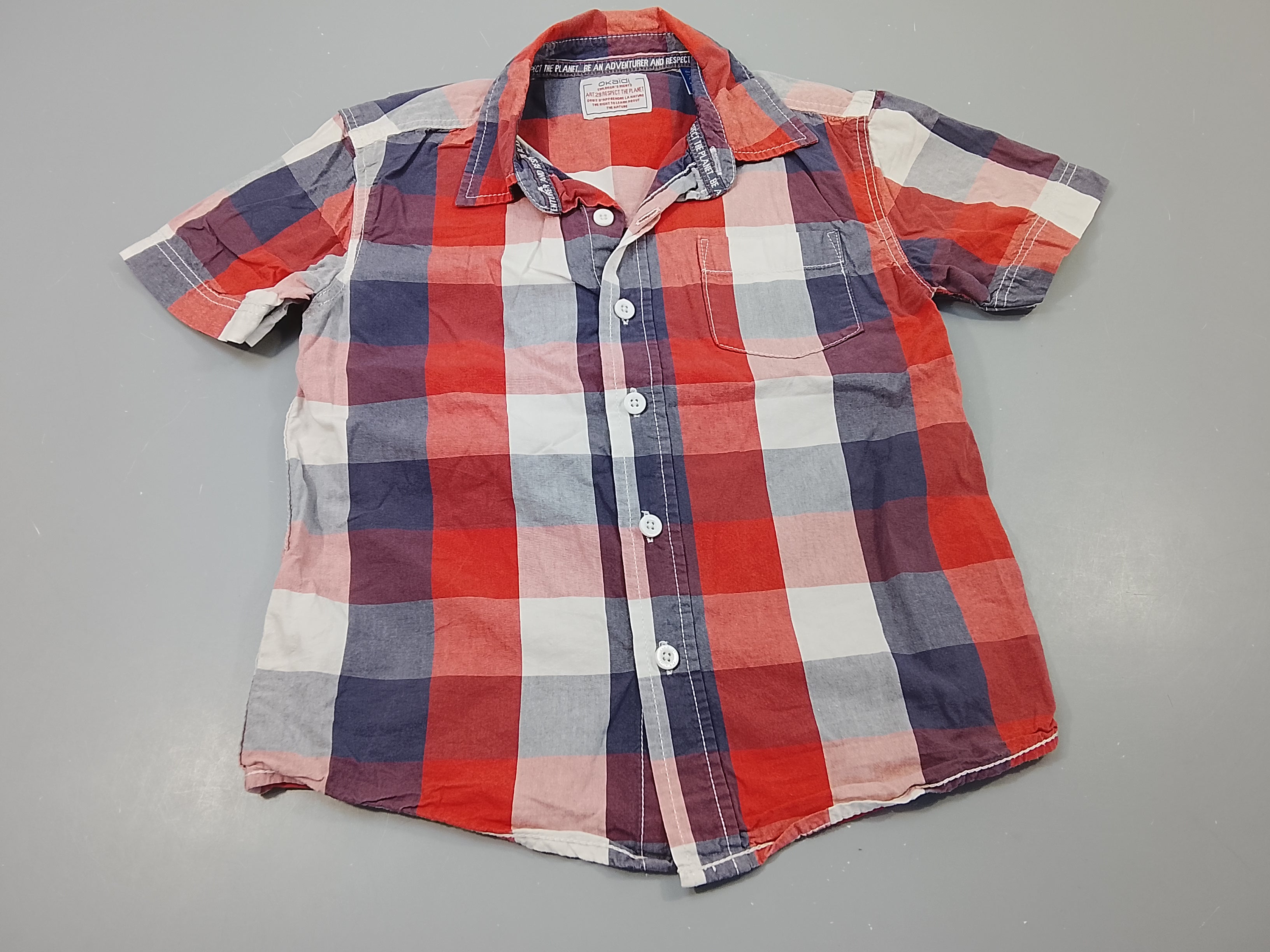 Chemise m.c à carreaux gris, saumon , blanc