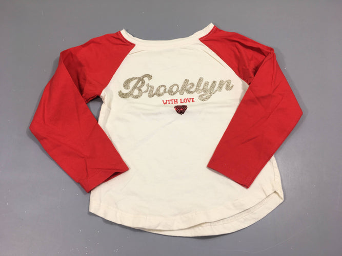 T-shirt m.l blanc manches rouges, moins cher chez Petit Kiwi