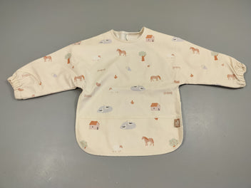 Tablier bavoir ml blanc motifs chevaux, ar.bres,...plastilfier