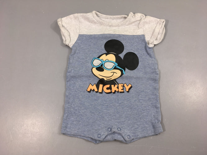 Combishort bleu chiné Mickey lunettes qui se soulèvent, légèrement bouloché, moins cher chez Petit Kiwi