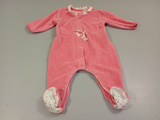 Pyjama velours  rose , col blanc fleurs, moins cher chez Petit Kiwi