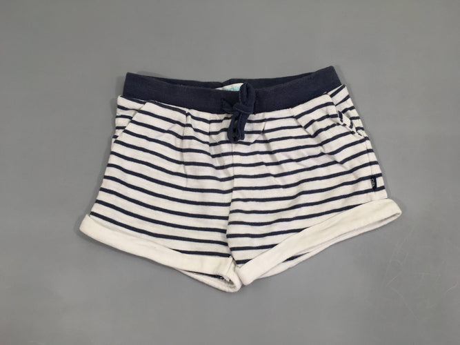 Short jersey blanc rayé bleu foncé revers, moins cher chez Petit Kiwi