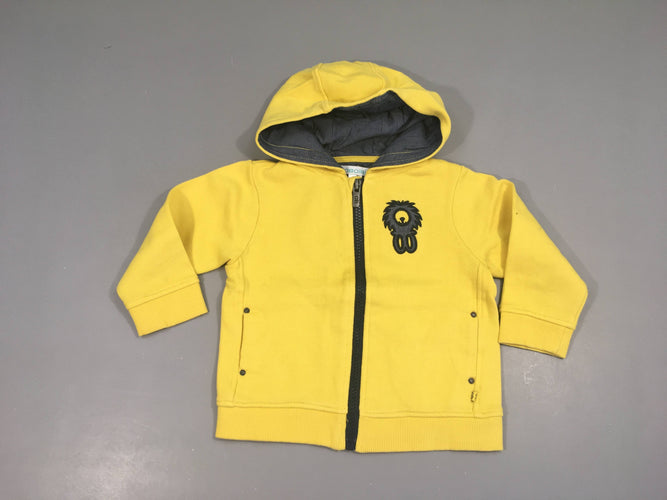 Sweat zippé à capuche jaune Félin, moins cher chez Petit Kiwi