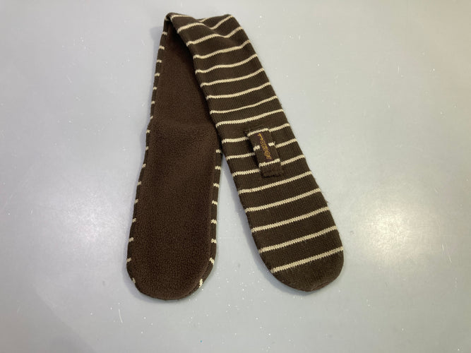 Echarpe bi-matière tricot/polar marron rayé, moins cher chez Petit Kiwi