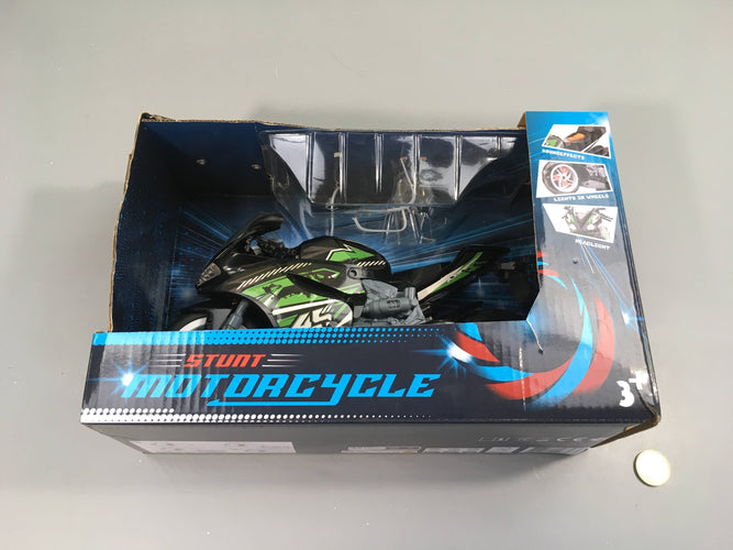 NEUF figurine moto noir/vert motorcycle, effets sonores et lumineux 3+, moins cher chez Petit Kiwi