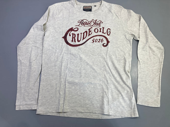 T-shirt m.l gris chiné imprimé Crude Oil Co légèrement bouloché, moins cher chez Petit Kiwi